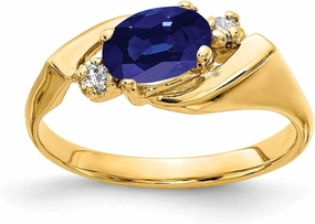 Solid 14k Yellow Gold 7x5mm Oval Sapphire Blue September Gemstone VS Diamond Engagement Ring (.056 cttw.)