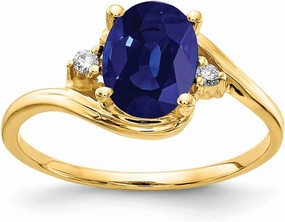 Solid 14k Yellow Gold 8x6mm Oval Sapphire Blue September Gemstone Diamond Engagement Ring (.034 cttw.)