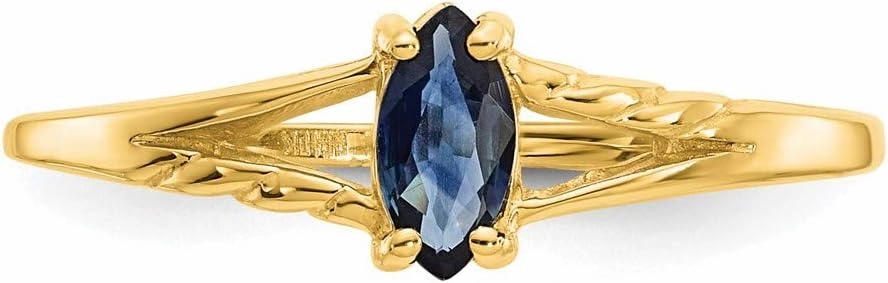 Solid 14k Yellow Gold Sapphire Blue September Gemstone Birthstone Marquise Engagement Ring
