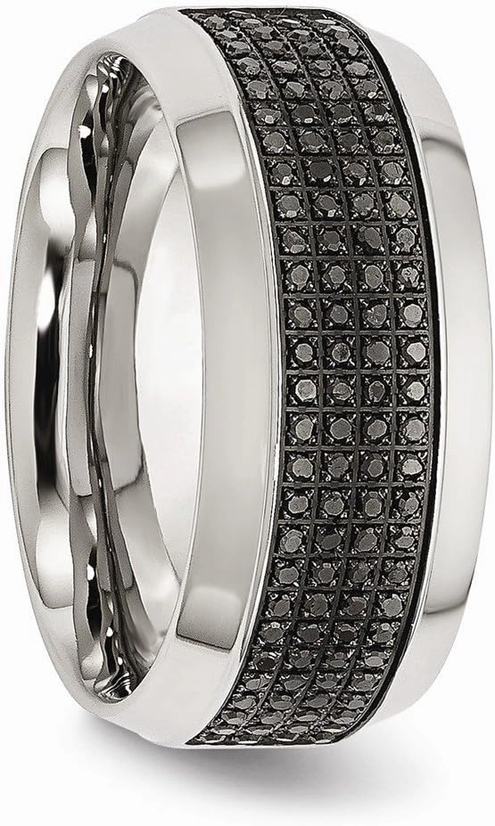 Solid Stainless Steel 1/3ct tw. Diamond 10.00mm Wedding Band Ring