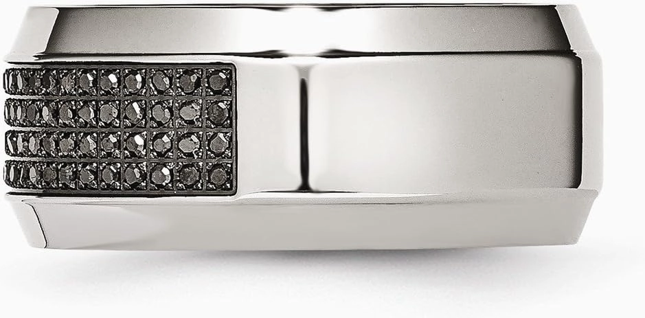 Solid Stainless Steel 1/3ct tw. Diamond 10.00mm Wedding Band Ring