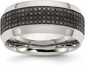 Solid Stainless Steel 1/3ct tw. Diamond 10.00mm Wedding Band Ring