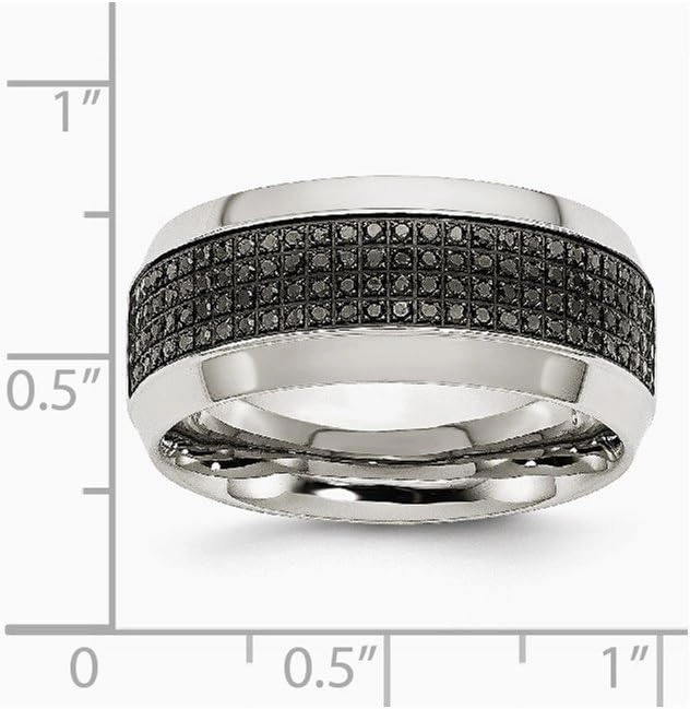 Solid Stainless Steel 1/3ct tw. Diamond 10.00mm Wedding Band Ring