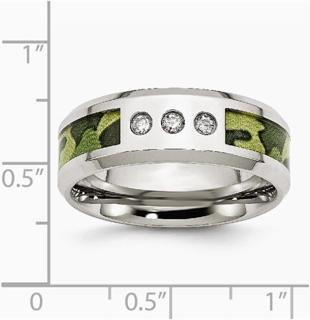 Solid Stainless Steel Camouflage 1/10ct. tw. Diamond 8mm Men's Wedding Band Ring