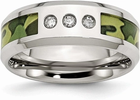 Solid Stainless Steel Camouflage 1/10ct. tw. Diamond 8mm Men's Wedding Band Ring
