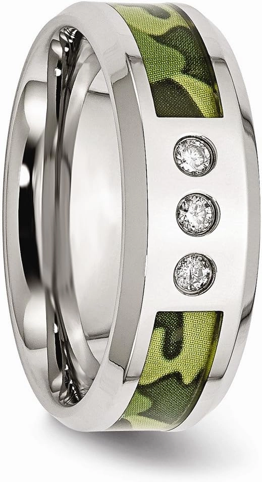 Solid Stainless Steel Camouflage 1/10ct. tw. Diamond 8mm Men's Wedding Band Ring