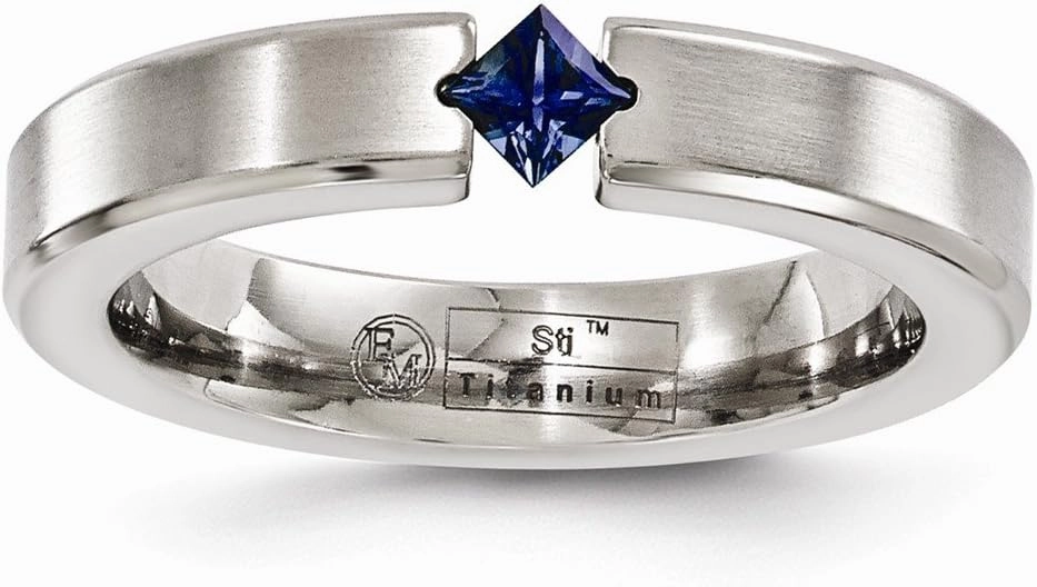 Solid Titanium Matte Brushed Finish Sapphire Blue September Gemstone 4mm Wedding Band Ring