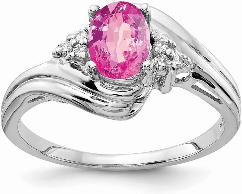Sonia Jewels Real 14k White Gold 7x5mm Oval Pink Sapphire Diamond Engagement Ring (.06 cttw.)