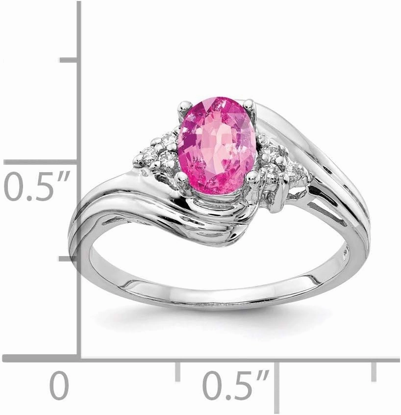 Sonia Jewels Real 14k White Gold 7x5mm Oval Pink Sapphire Diamond Engagement Ring (.06 cttw.)