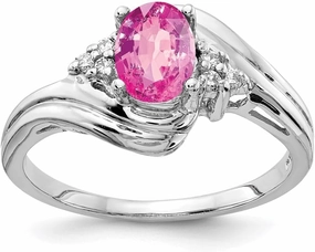 Sonia Jewels Real 14k White Gold 7x5mm Oval Pink Sapphire Diamond Engagement Ring (.06 cttw.)