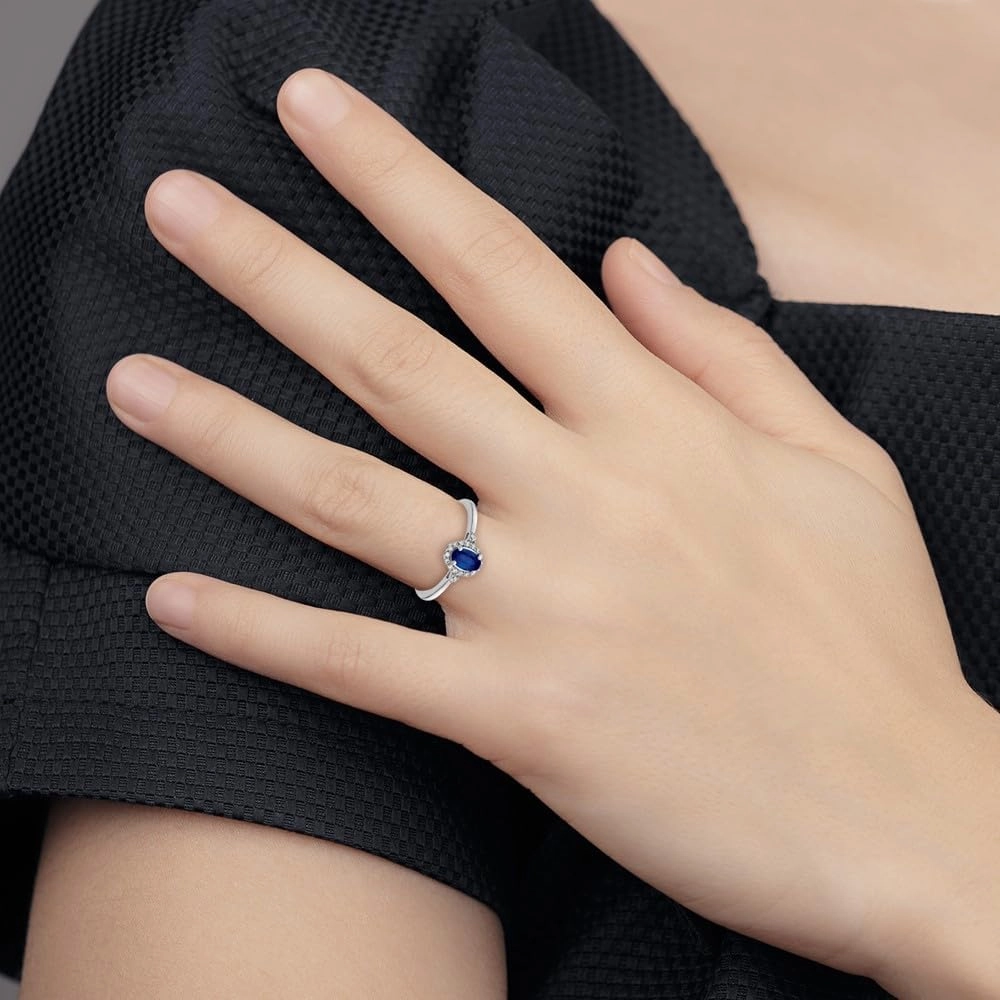 Sonia Jewels Real 14k White Gold Sapphire Blue September Gemstone and Diamond Engagement Ring (.1 cttw.)
