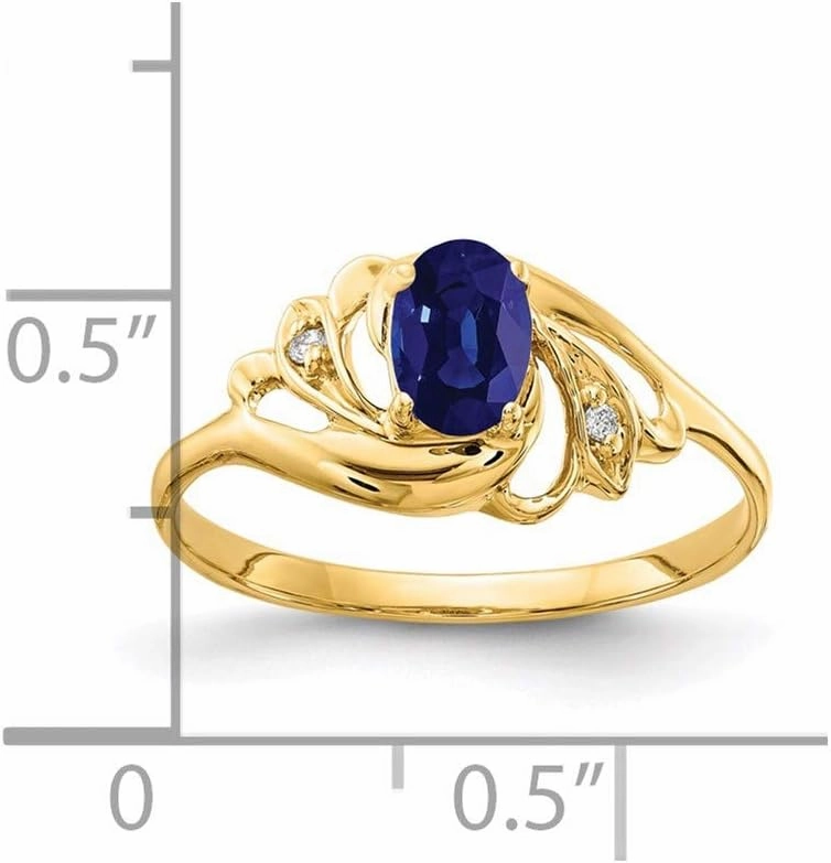 Sonia Jewels Real 14k Yellow Gold 6x4mm Oval Sapphire Blue September Gemstone Diamond Engagement Ring (.014 cttw.)