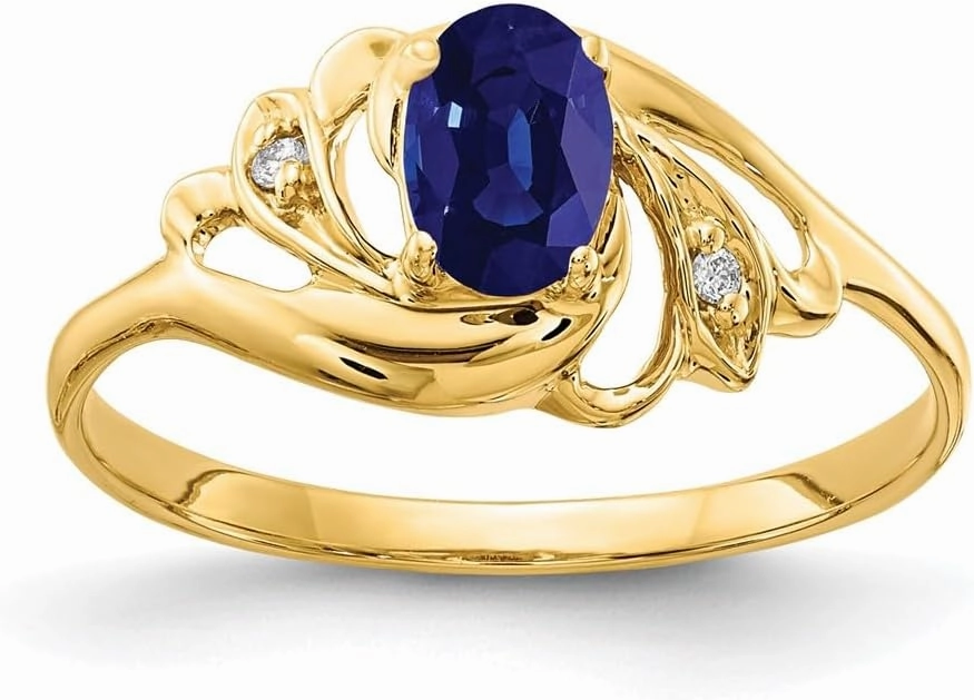 Sonia Jewels Real 14k Yellow Gold 6x4mm Oval Sapphire Blue September Gemstone Diamond Engagement Ring (.014 cttw.)
