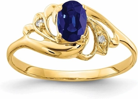 Sonia Jewels Real 14k Yellow Gold 6x4mm Oval Sapphire Blue September Gemstone Diamond Engagement Ring (.014 cttw.)