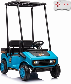 sopbost 2 Seater Ride On Car with Remote Control 2WD 12V Electric Mini Golf Cart for Kids Boys Girls Age 3-5, Bluetooth, Plastic Roof, Rear Storage Box - Blue