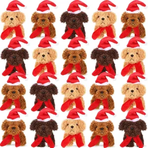 Sosation 20 Pcs Operation Christmas Mini Plush Stuffed Puppy Bulk Dog Christmas Party Favor Gift Toy Soft Plush Dog for Child Goodie Bag Fillers Kids Baby Show Birthday Carnival Prize(Vivid Color)
