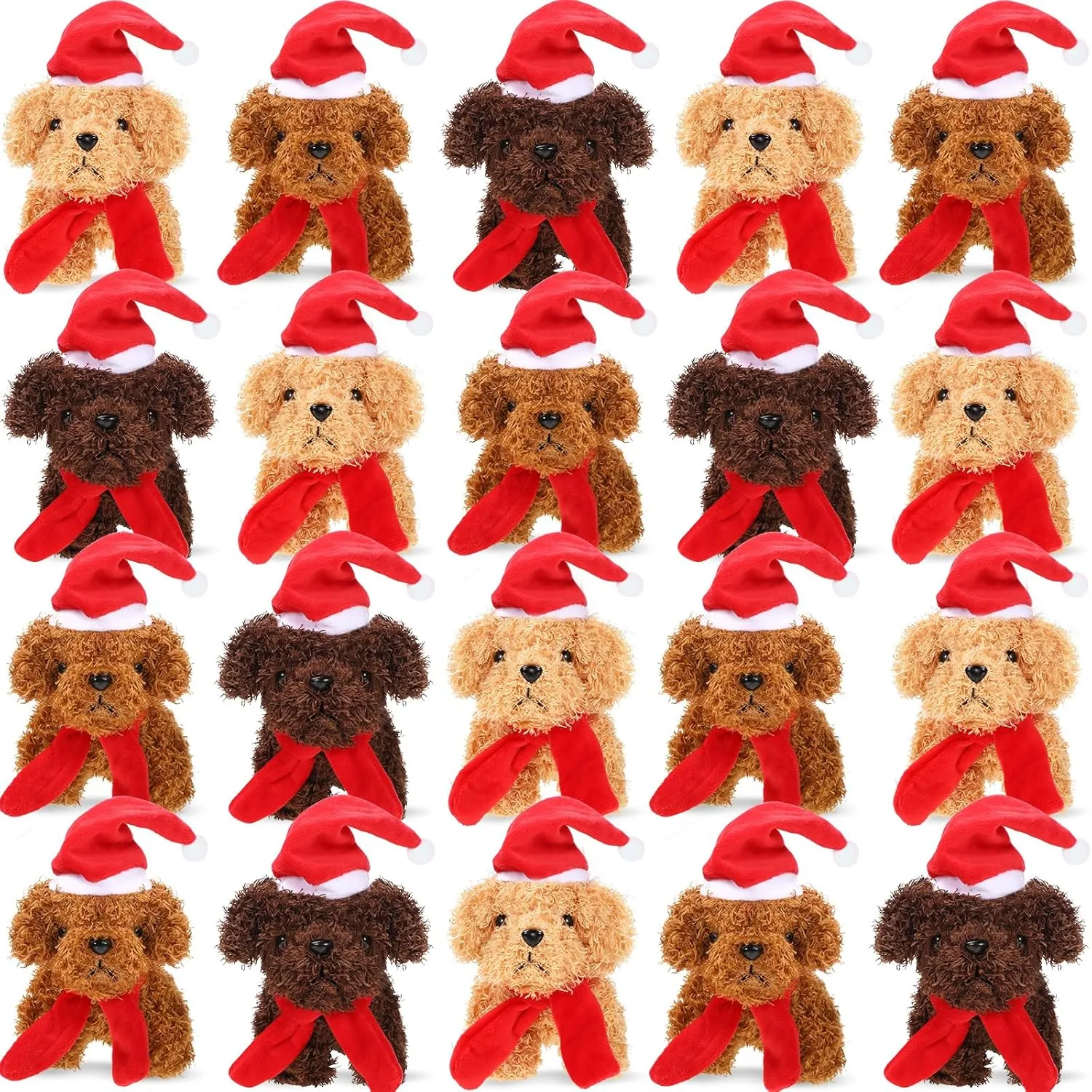 Sosation 20 Pcs Operation Christmas Mini Plush Stuffed Puppy Bulk Dog Christmas Party Favor Gift Toy Soft Plush Dog for Child Goodie Bag Fillers Kids Baby Show Birthday Carnival Prize(Vivid Color)