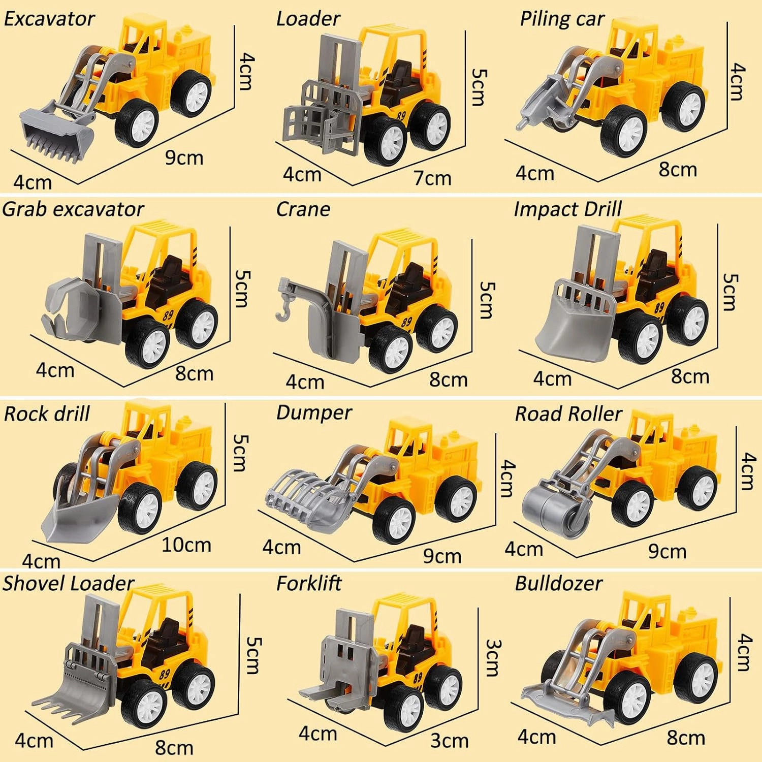 Sosation 72 Pcs Construction Engineering Trucks Small Digger Truck Toys Pull Back Vehicles Mini Excavator Toys Car Set for Kids Birthday Party Favors Boys Girls Gifts Cake Stocking Stuffers