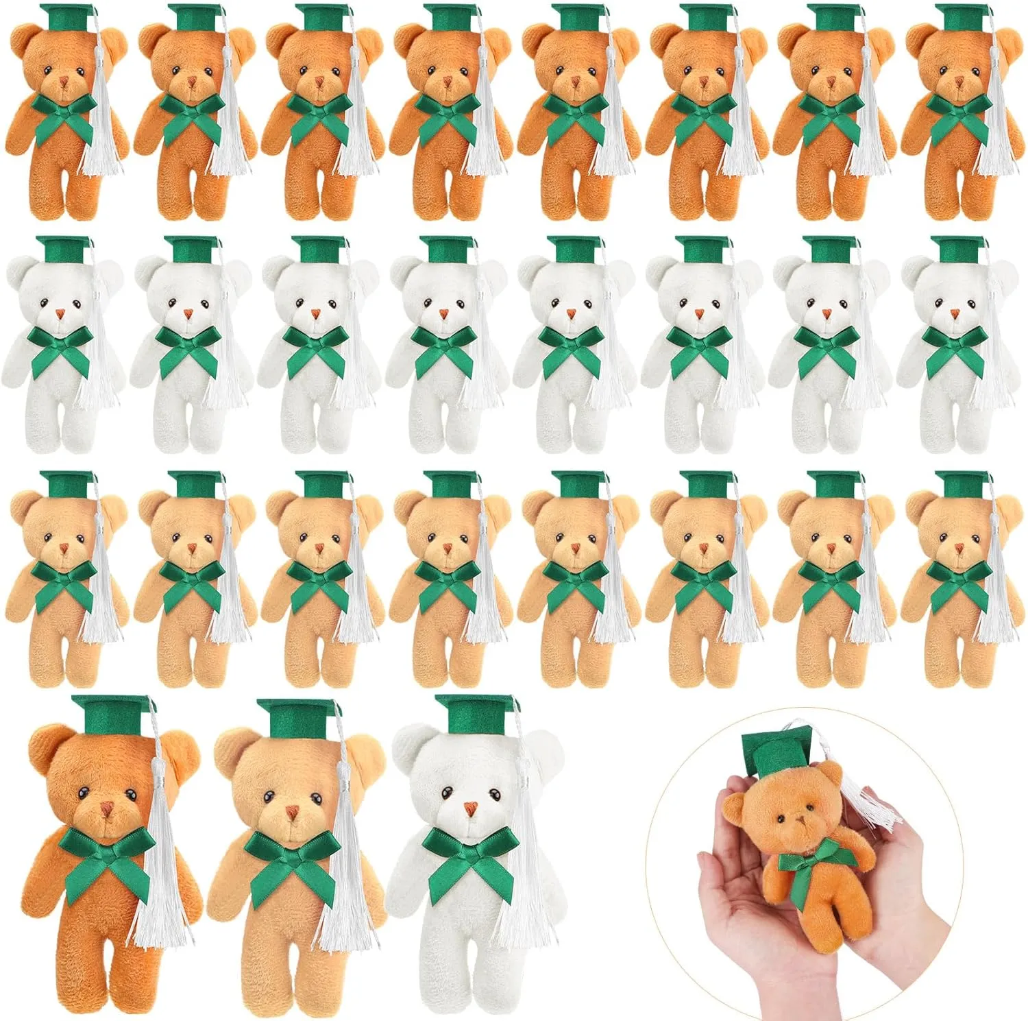 Sotiff 24 Pcs Mini Graduation Bear Plush Gift Stuffed Animal with Cap Gift for Her, for Him, Class of 2025 Graduation Present for College High School for DIY Keychain Xmas Decorations(Green Cap)