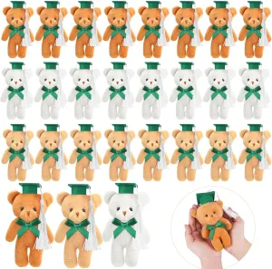 Sotiff 24 Pcs Mini Graduation Bear Plush Gift Stuffed Animal with Cap Gift for Her, for Him, Class of 2025 Graduation Present for College High School for DIY Keychain Xmas Decorations(Green Cap)