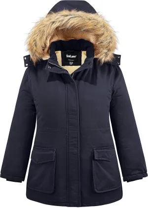 Soularge Women's Winter Plus Size Sherpa Lined Jacket with Detachable Hood