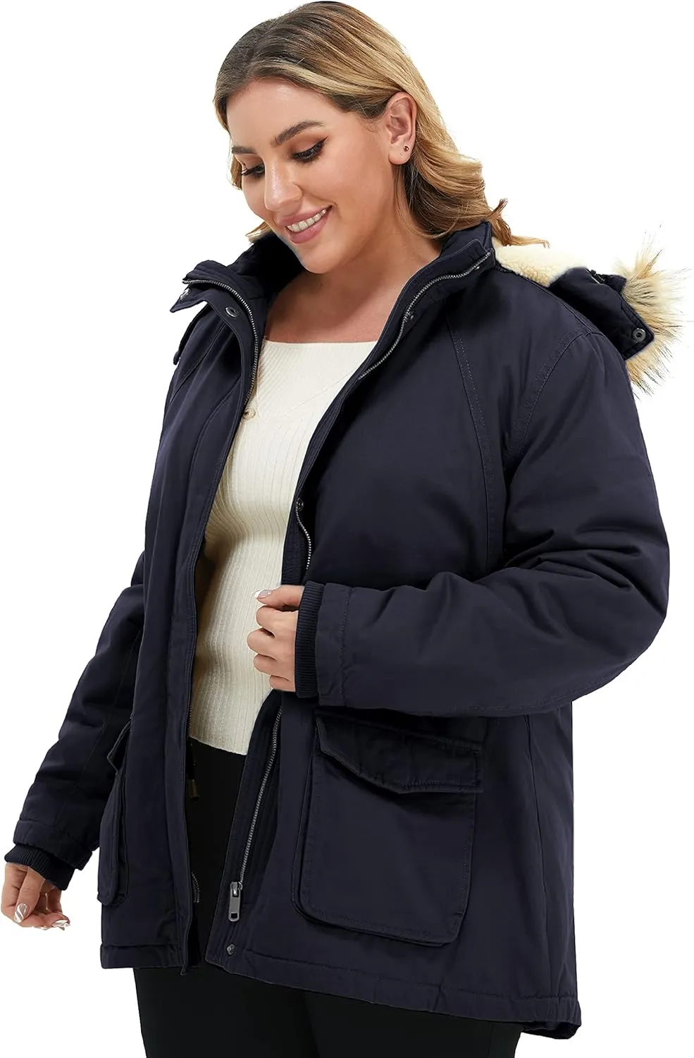 Soularge Women's Winter Plus Size Sherpa Lined Jacket with Detachable Hood