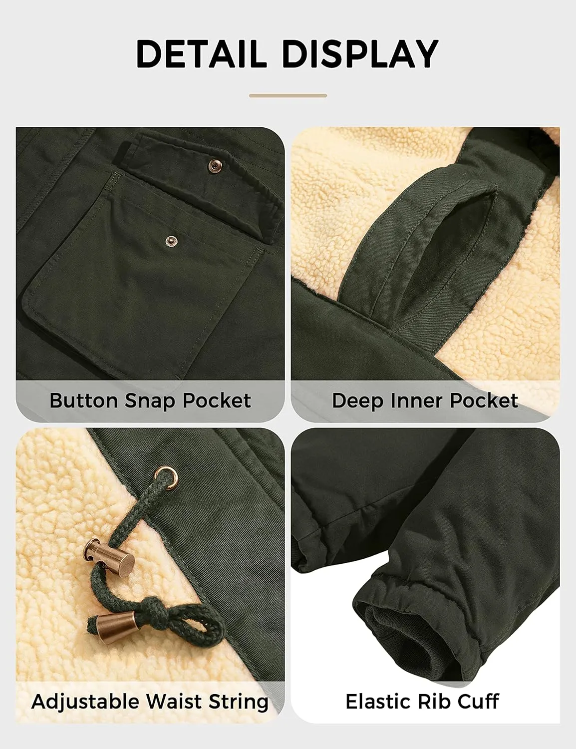 Soularge Women's Winter Plus Size Sherpa Lined Jacket with Detachable Hood
