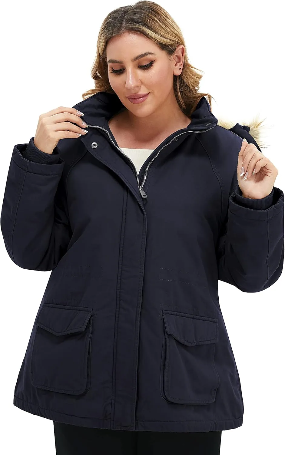 Soularge Women's Winter Plus Size Sherpa Lined Jacket with Detachable Hood