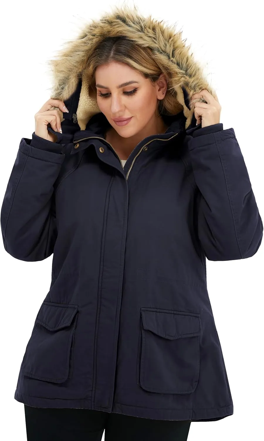 Soularge Women's Winter Plus Size Sherpa Lined Jacket with Detachable Hood