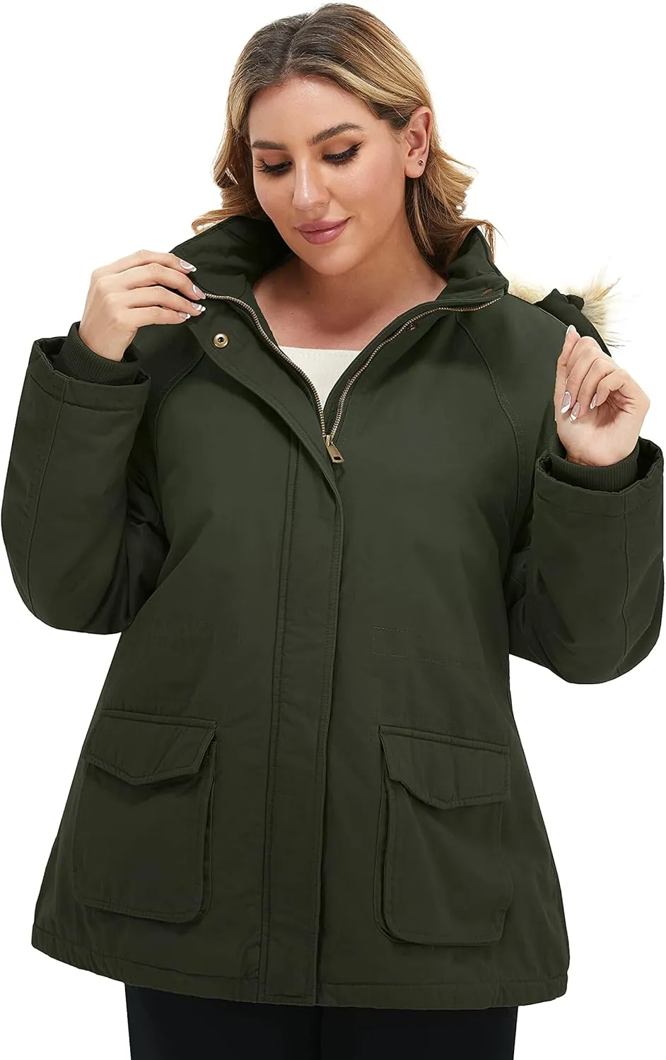 Soularge Women's Winter Plus Size Sherpa Lined Jacket with Detachable Hood