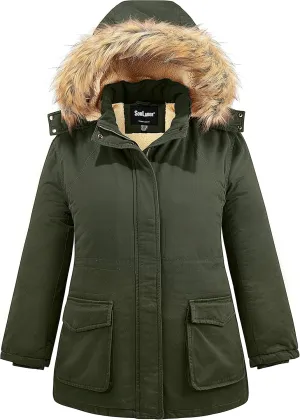 Soularge Women's Winter Plus Size Sherpa Lined Jacket with Detachable Hood