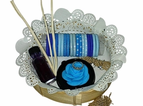 Spa Gift Set with Blue Hair Accessories, Rose Soap and Aromatherapy Oil, 15-Piece Collection