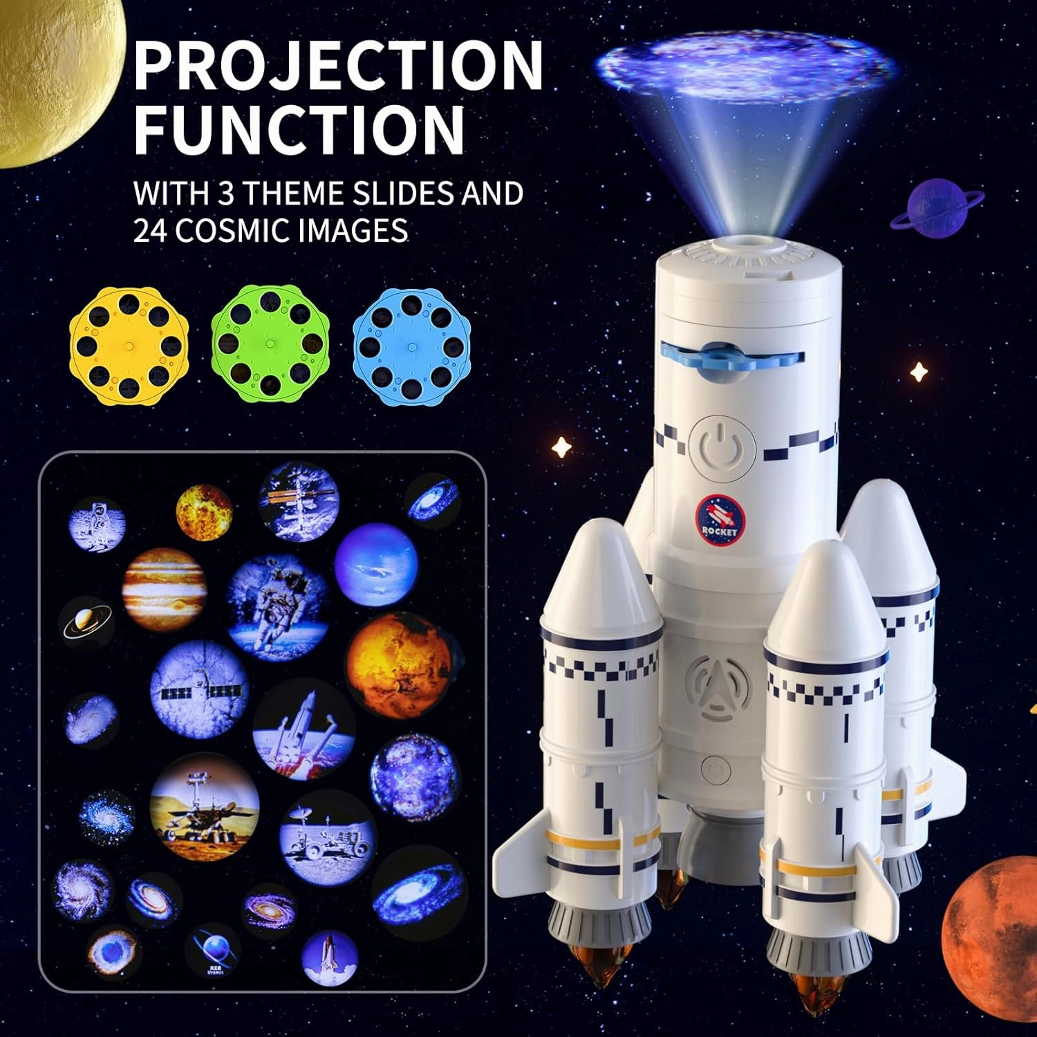 Space Shuttle Rocket Ship Toys for Kids Boys Age 3 4 5 6 7 8 9 Years Old, 5-in-1 STEM Science Educational Aerospace Toys with 2 Astronauts Figures, Projection Lamp, Space Toy Gift Birthday Christmas