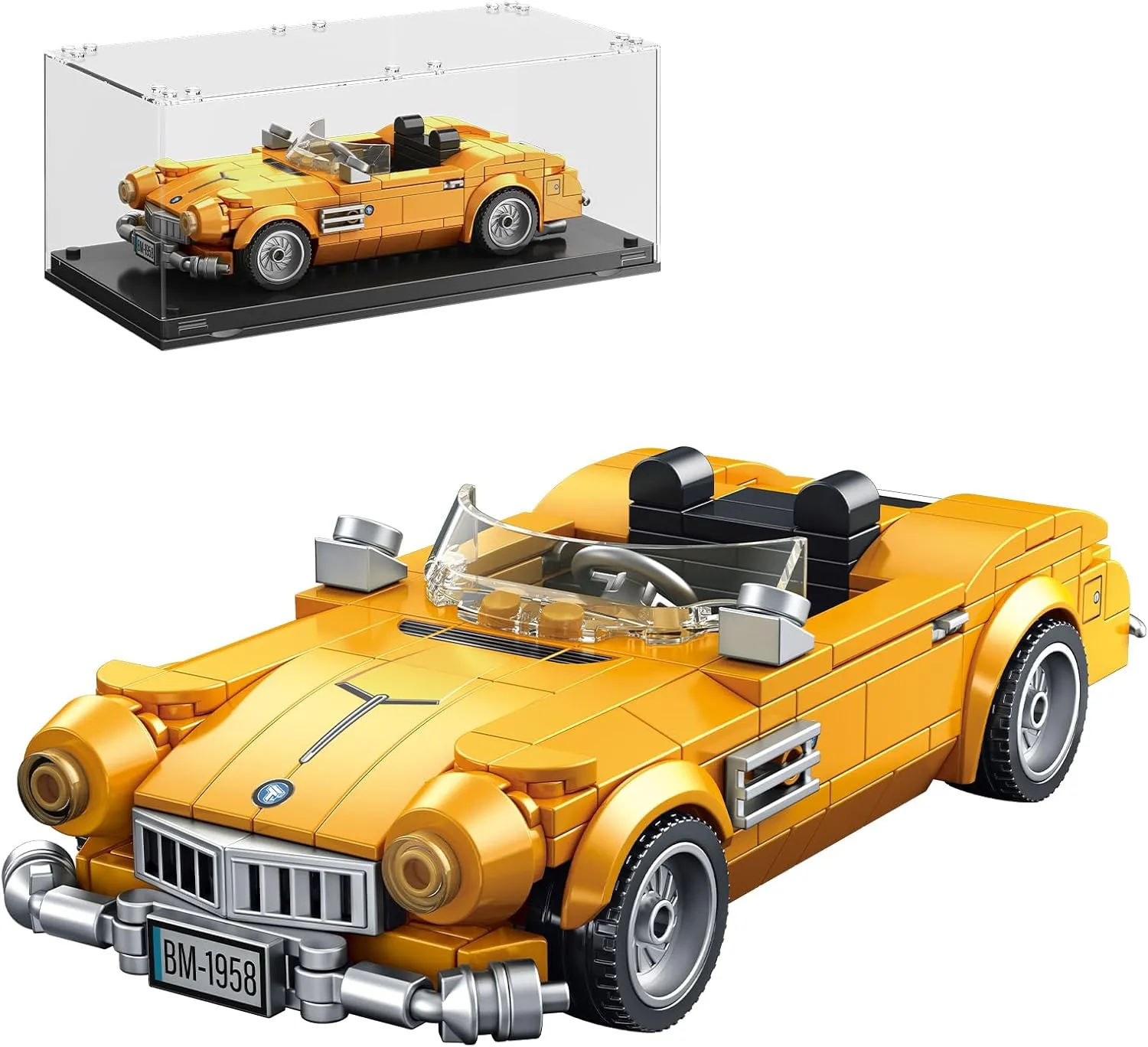 Sports Car Building Block Set with Display Case, Race Car Building Kits Construction Toy,Vintage Racing Car Collection Model,Birthday Gift for Adults and Kids Boys 8-12(313pcs)