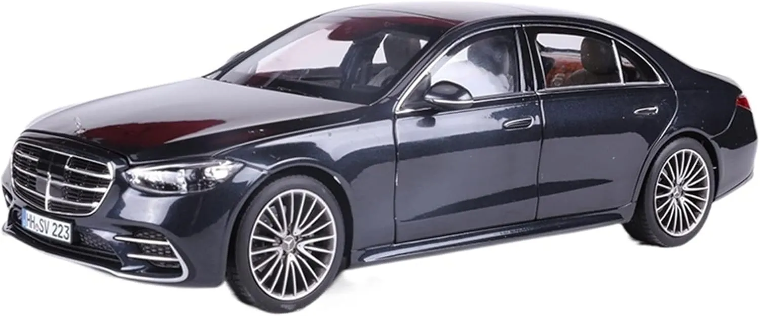 Sports Car Building Kits for 2021 Mercedes Benz S-Class Die Cast Car Model Black with Beige Interior 1 18 for Home Or Office Décor