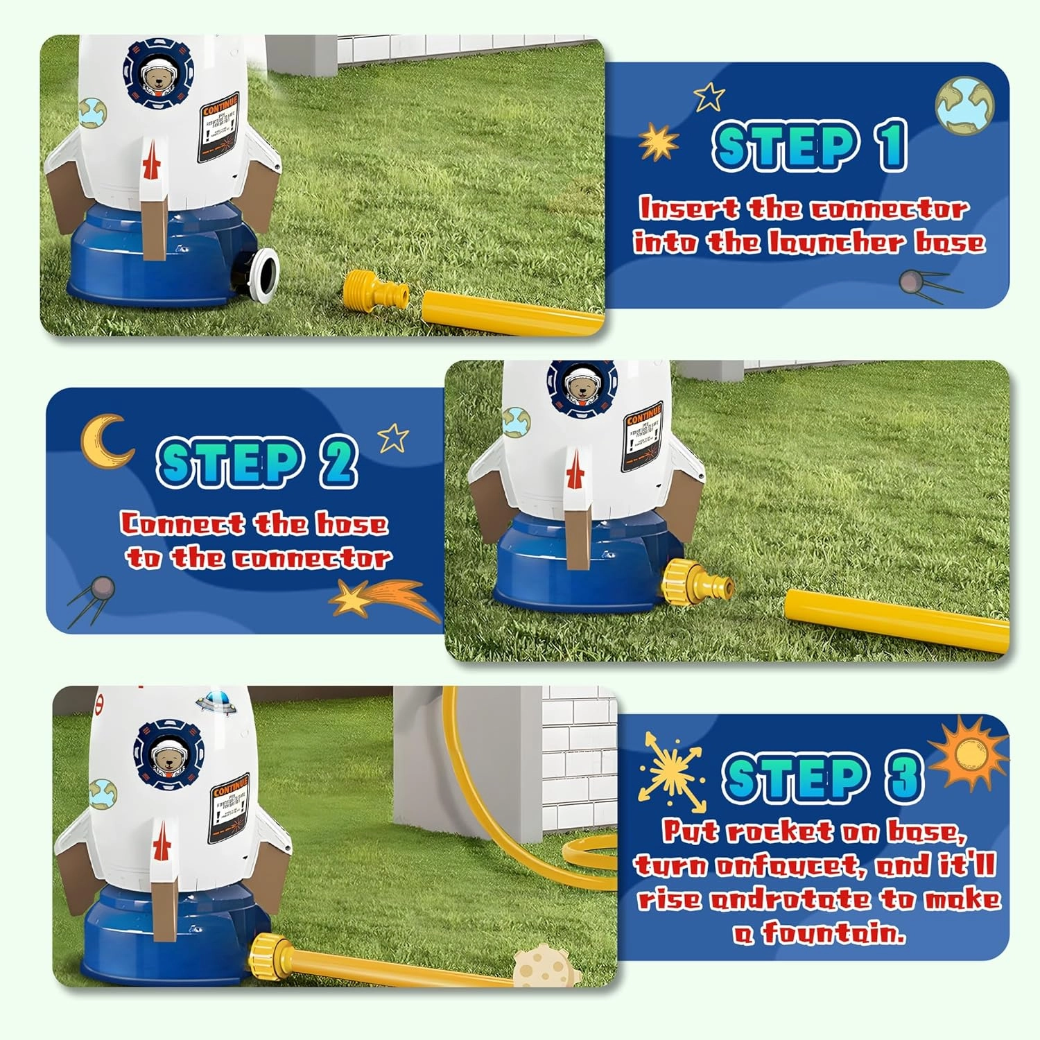 Sprinklers for Yard Kids Rocket Toy – Water-Powered Outdoor Launcher with 360 Spin Spray, Summer Water Sprinkler Toy for Toddlers Boys Girls Ages 3-10, Backyard Fun Gift