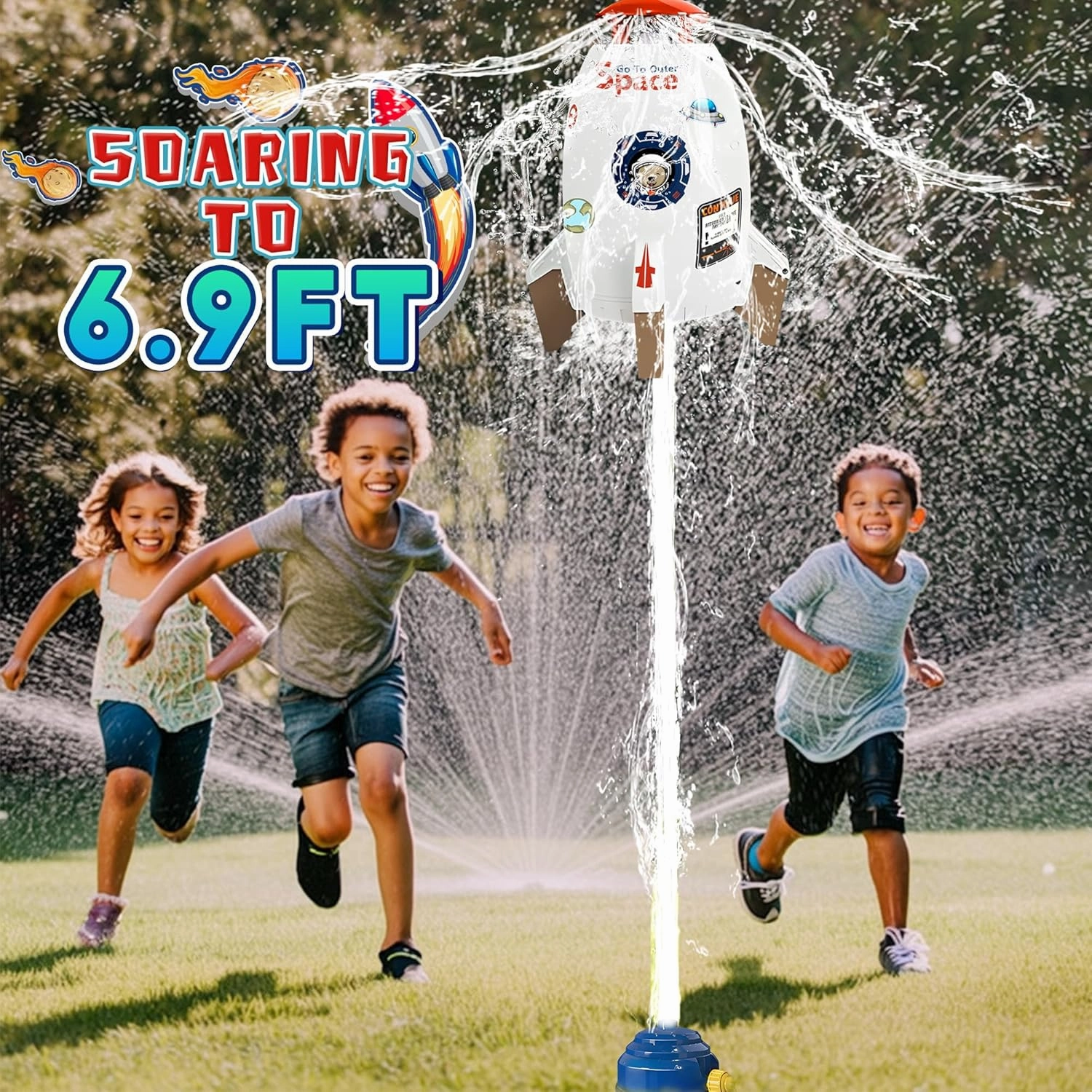 Sprinklers for Yard Kids Rocket Toy – Water-Powered Outdoor Launcher with 360 Spin Spray, Summer Water Sprinkler Toy for Toddlers Boys Girls Ages 3-10, Backyard Fun Gift