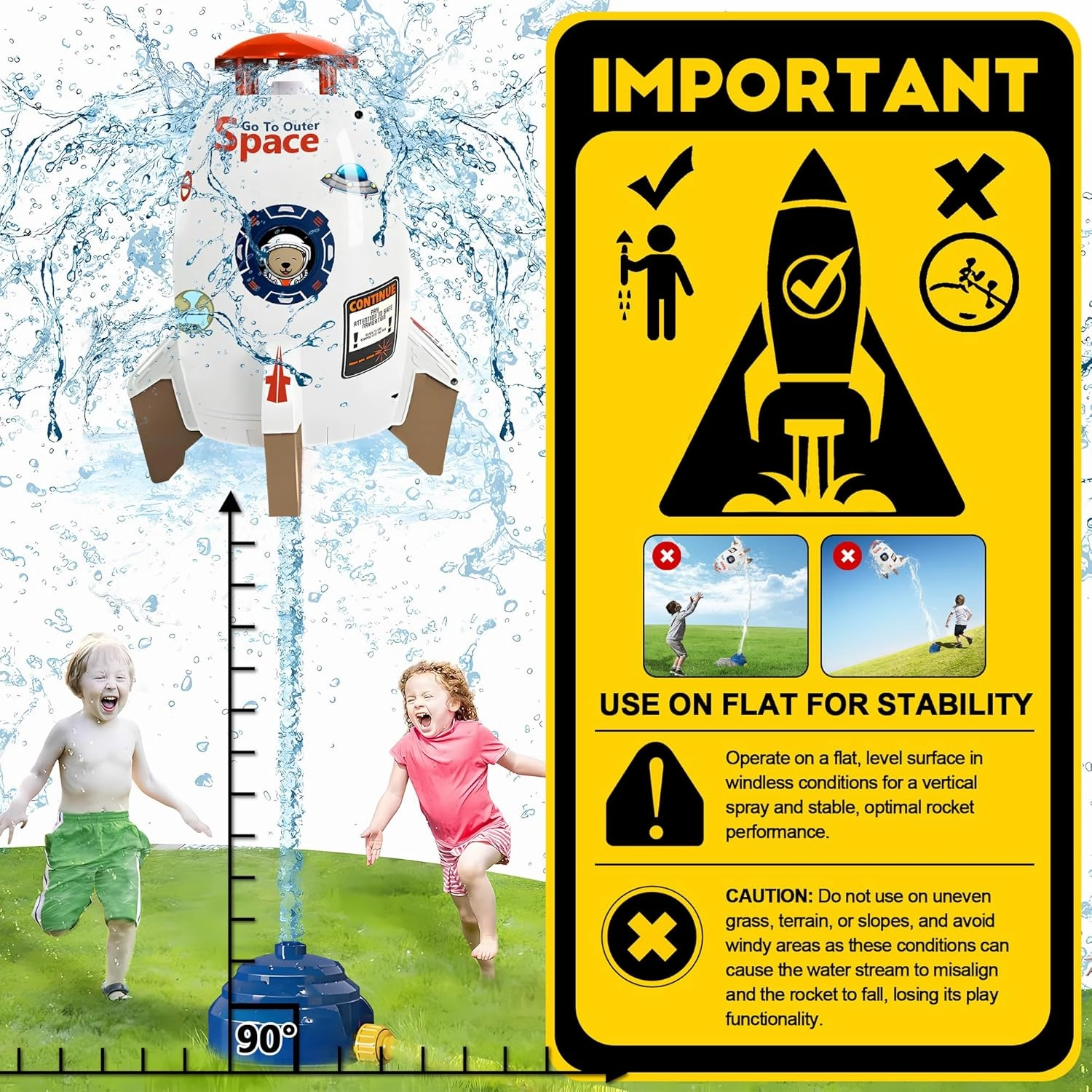 Sprinklers for Yard Kids Rocket Toy – Water-Powered Outdoor Launcher with 360 Spin Spray, Summer Water Sprinkler Toy for Toddlers Boys Girls Ages 3-10, Backyard Fun Gift