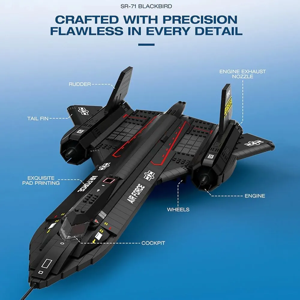 SR-71 Blackbird Air Force Reconnaissance Building Blocks,MOC Aircraft Jet Military War Series Model to Build and Display for Adults(1775 Pcs)