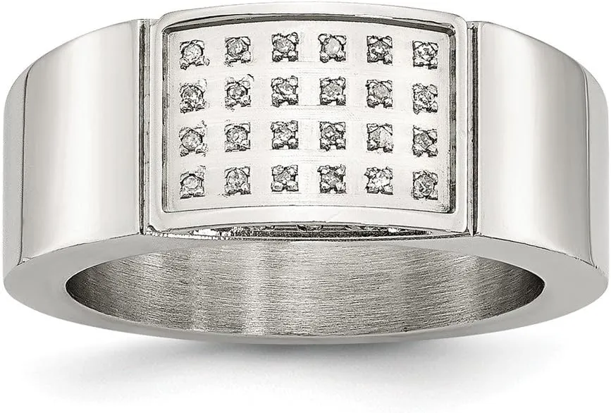 Stainless Steel Polished 1/10ct tw. Diamond Ring, Size: 9.5,
