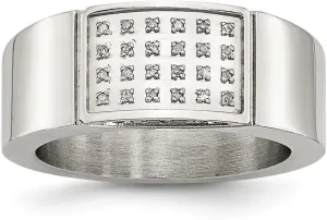Stainless Steel Polished 1/10ct tw. Diamond Ring, Size: 9.5,