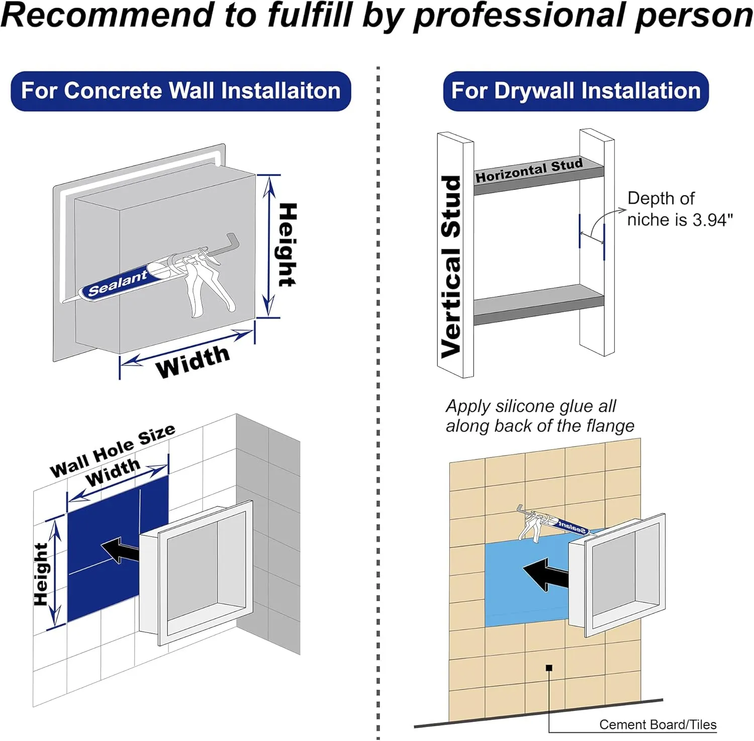 Stainless Steel Shower Niche 24" X 12" Brushed No Tile Needed Niche Shower Recessed Wall Horizontal Niches for Bathroom Storage Over Mount Installation