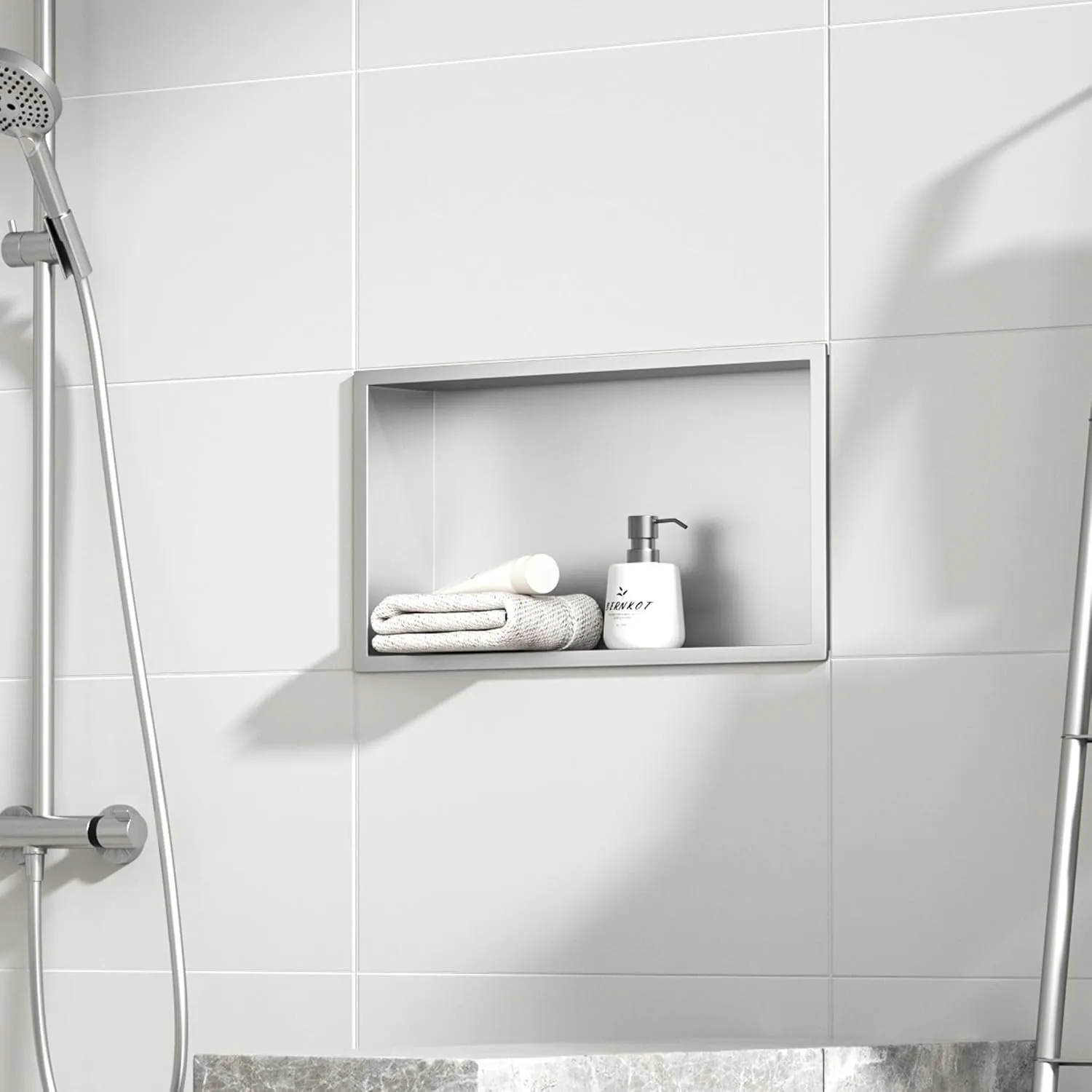 Stainless Steel Shower Niche 24" X 12" Brushed No Tile Needed Niche Shower Recessed Wall Horizontal Niches for Bathroom Storage Over Mount Installation