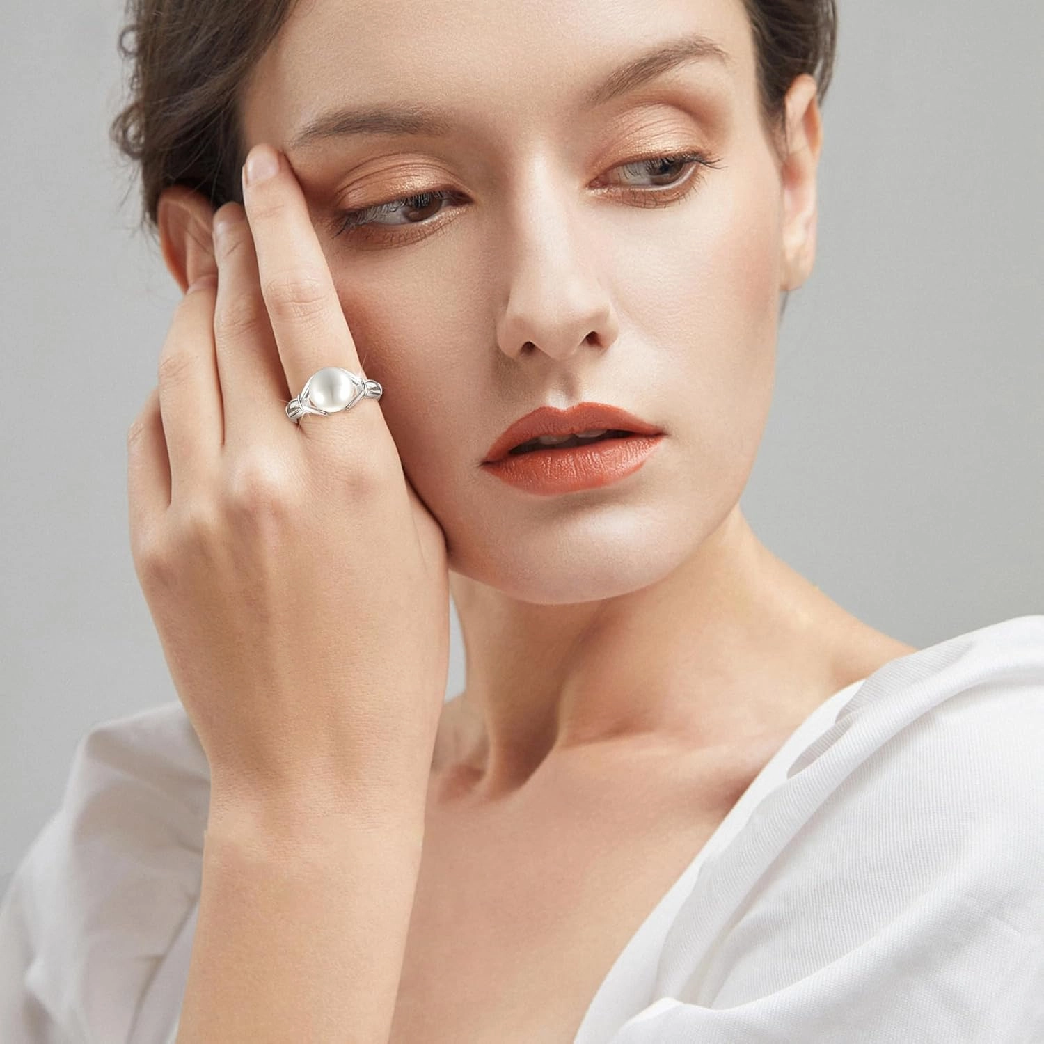 STARCHENIE Pearl Ring, Sterling Silver, 10mm Cultured Freshwater, Band, Size 5-10, White, Modern, Engagement Ring for Women
