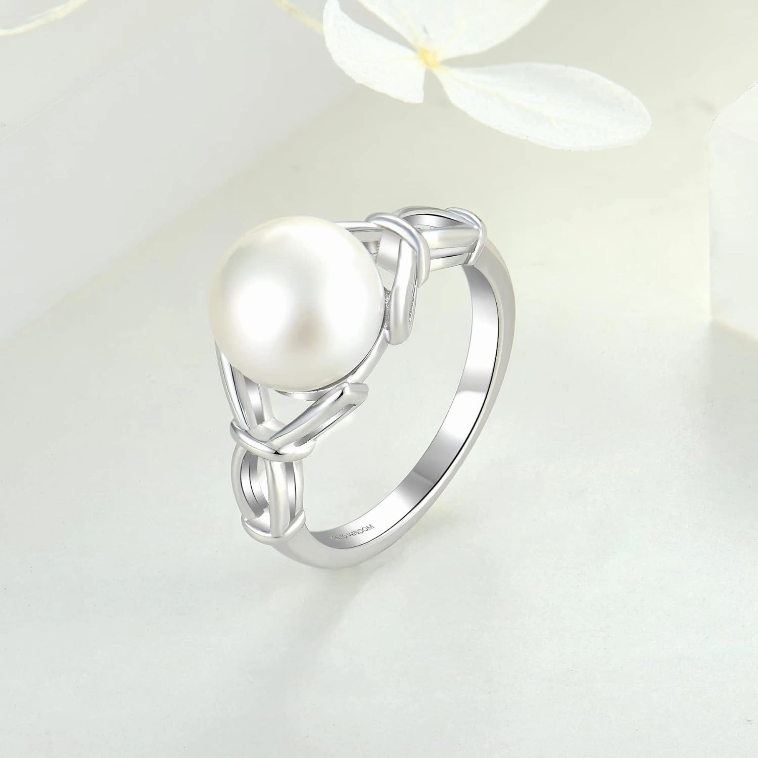 STARCHENIE Pearl Ring, Sterling Silver, 10mm Cultured Freshwater, Band, Size 5-10, White, Modern, Engagement Ring for Women