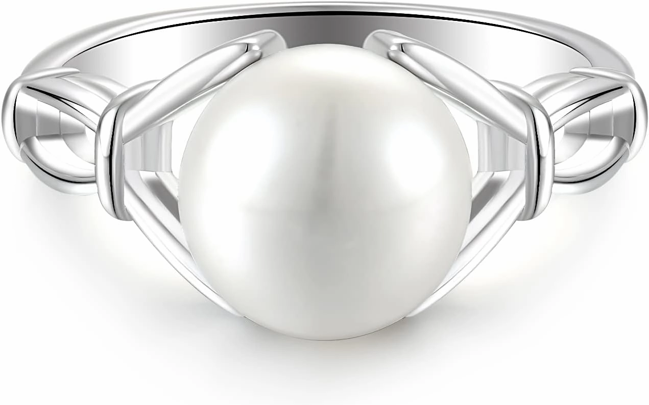 STARCHENIE Pearl Ring, Sterling Silver, 10mm Cultured Freshwater, Band, Size 5-10, White, Modern, Engagement Ring for Women