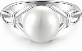 STARCHENIE Pearl Ring, Sterling Silver, 10mm Cultured Freshwater, Band, Size 5-10, White, Modern, Engagement Ring for Women