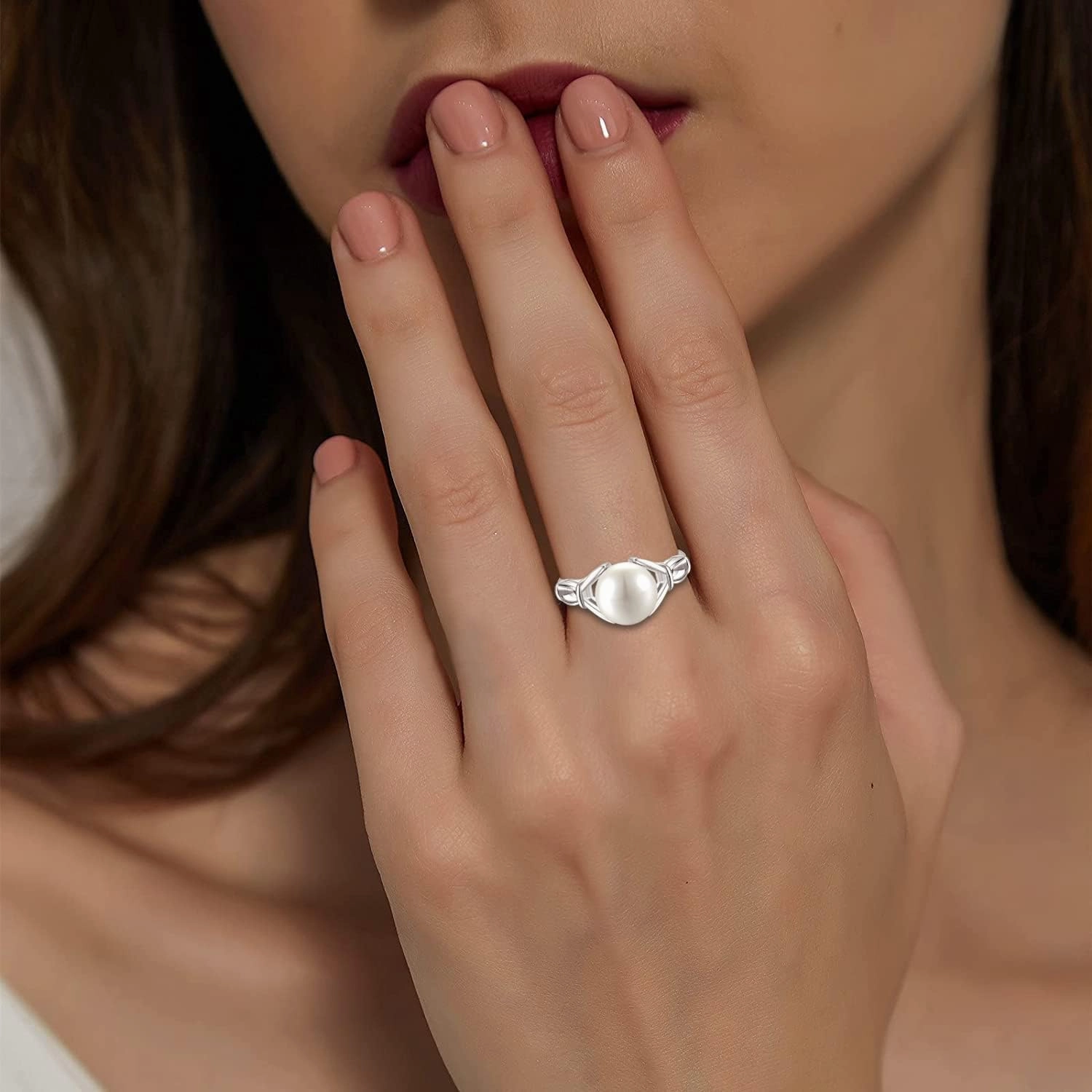 STARCHENIE Pearl Ring, Sterling Silver, 10mm Cultured Freshwater, Band, Size 5-10, White, Modern, Engagement Ring for Women