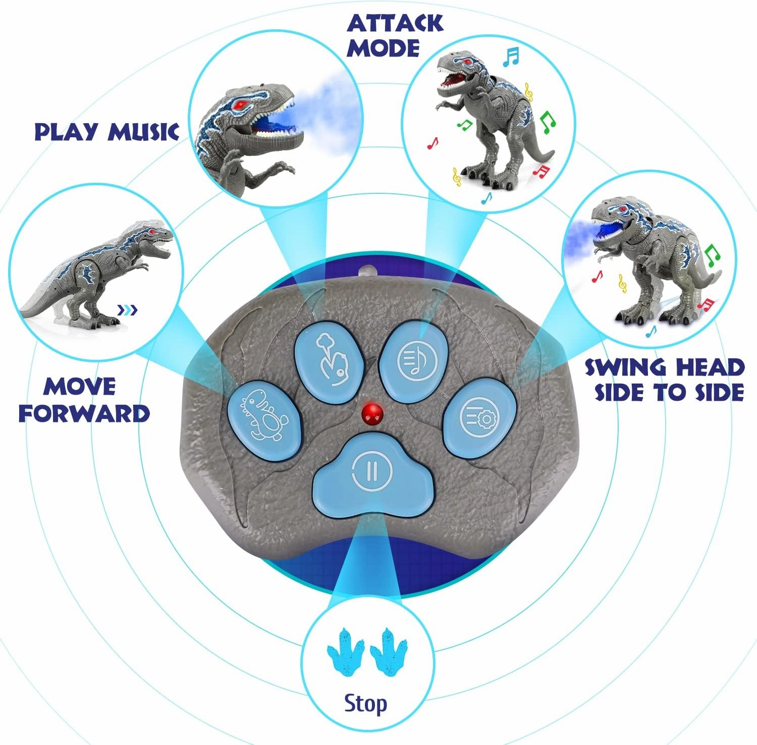 STEAM Life Remote Control Dinosaur Toys for Kids 3-5 - T Rex Dinosaur Robot with 12 Dino Figures - Light Up & Roaring Sound - Electronic Walking Toy - Gray