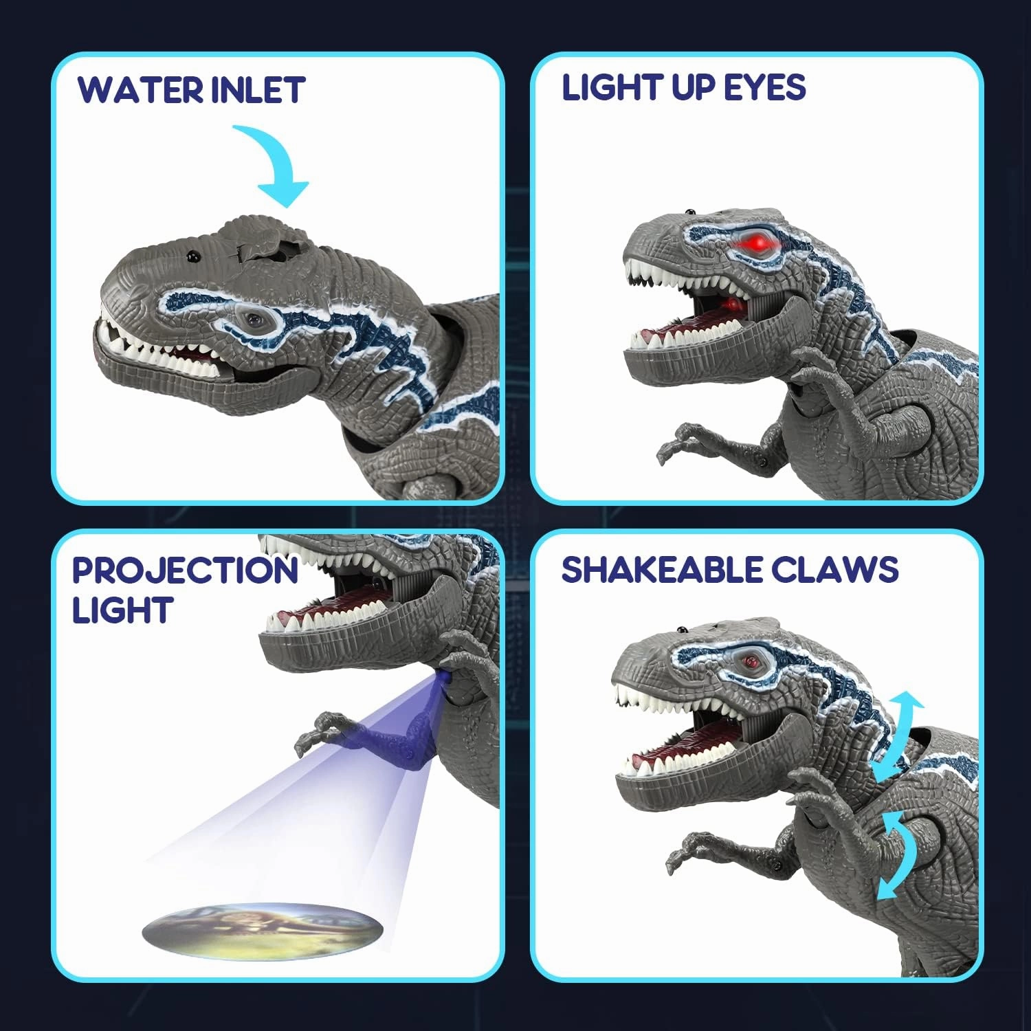 STEAM Life Remote Control Dinosaur Toys for Kids 3-5 - T Rex Dinosaur Robot with 12 Dino Figures - Light Up & Roaring Sound - Electronic Walking Toy - Gray